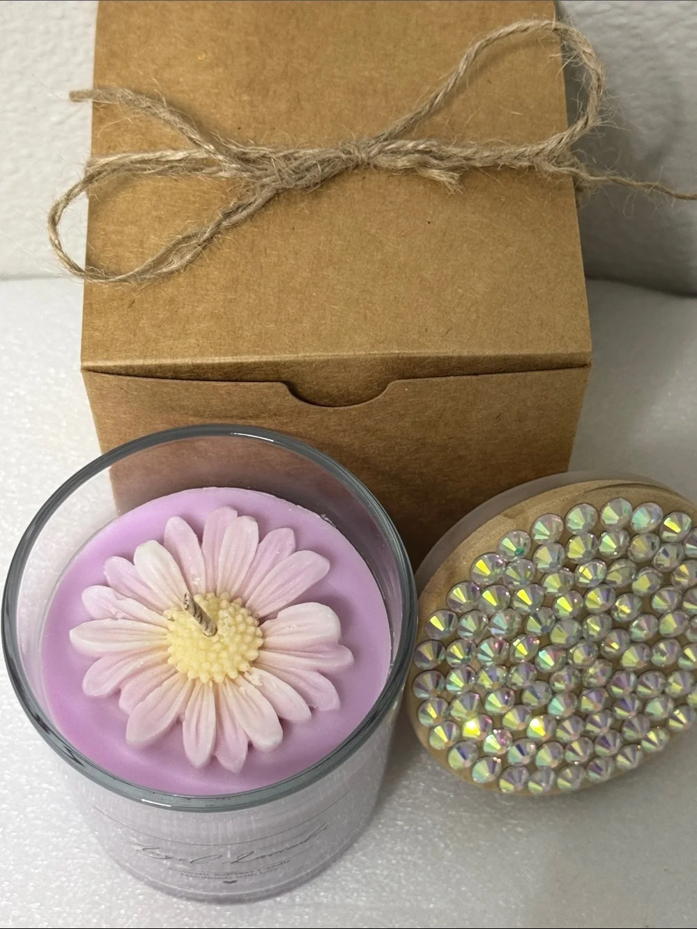 💜✨ Lavender Soy Candle with Jeweled Lid | Hand Bedazzled | Floral Accent Candle
